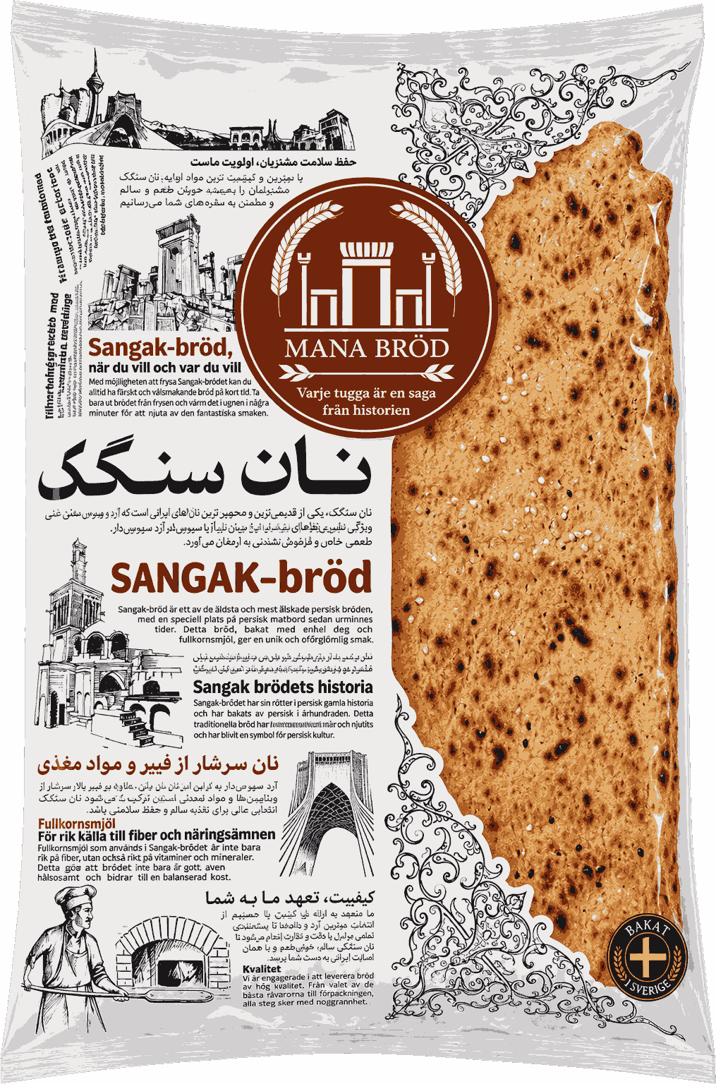 Förpackat sangak-bröd från MANA BRÖD